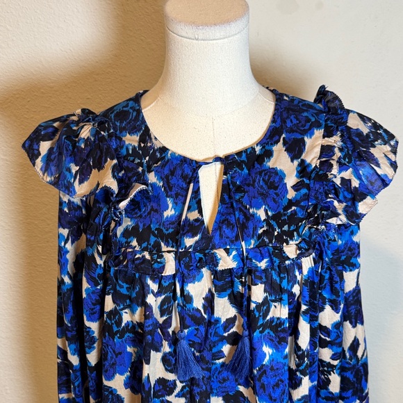 Olivaceous Blue & Black Cotton Floral Boho Blouse size Large - Picture 4 of 16